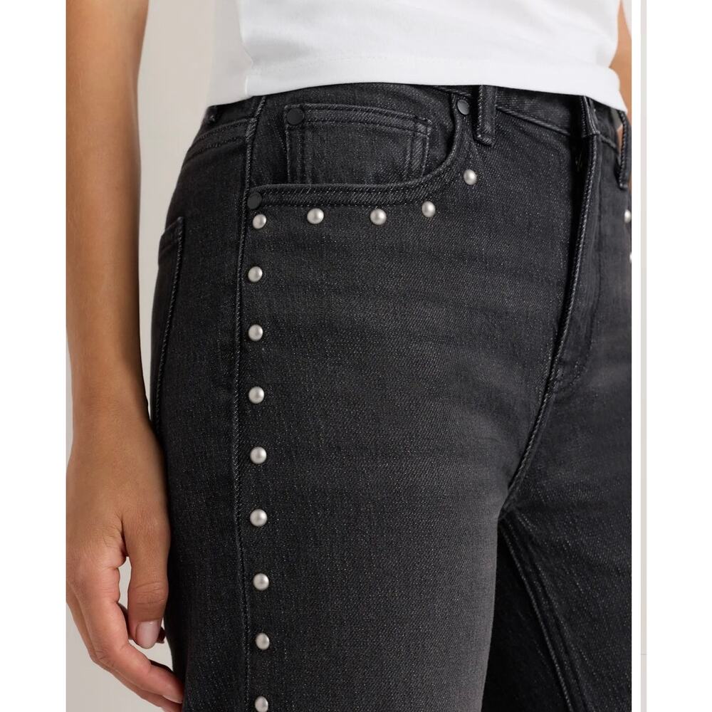 Quince Bella Stretch Studded Relaxed Straight Jeans-28”/ Charcoal Black, size 29 - Picture 4 of 16
